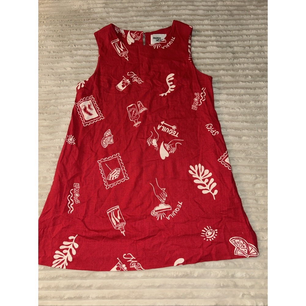Paper Heart Anthropologie Red Tequila Mini Dress Sleeveless Linen Blend Large